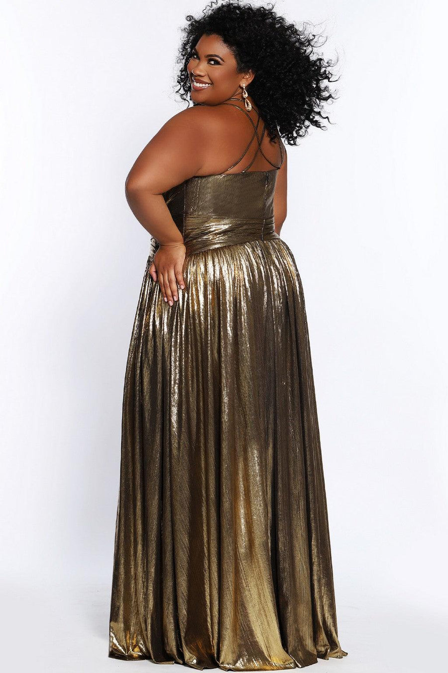 Plus Size Dresses Plus Size Long Halter Prom Dress Gold