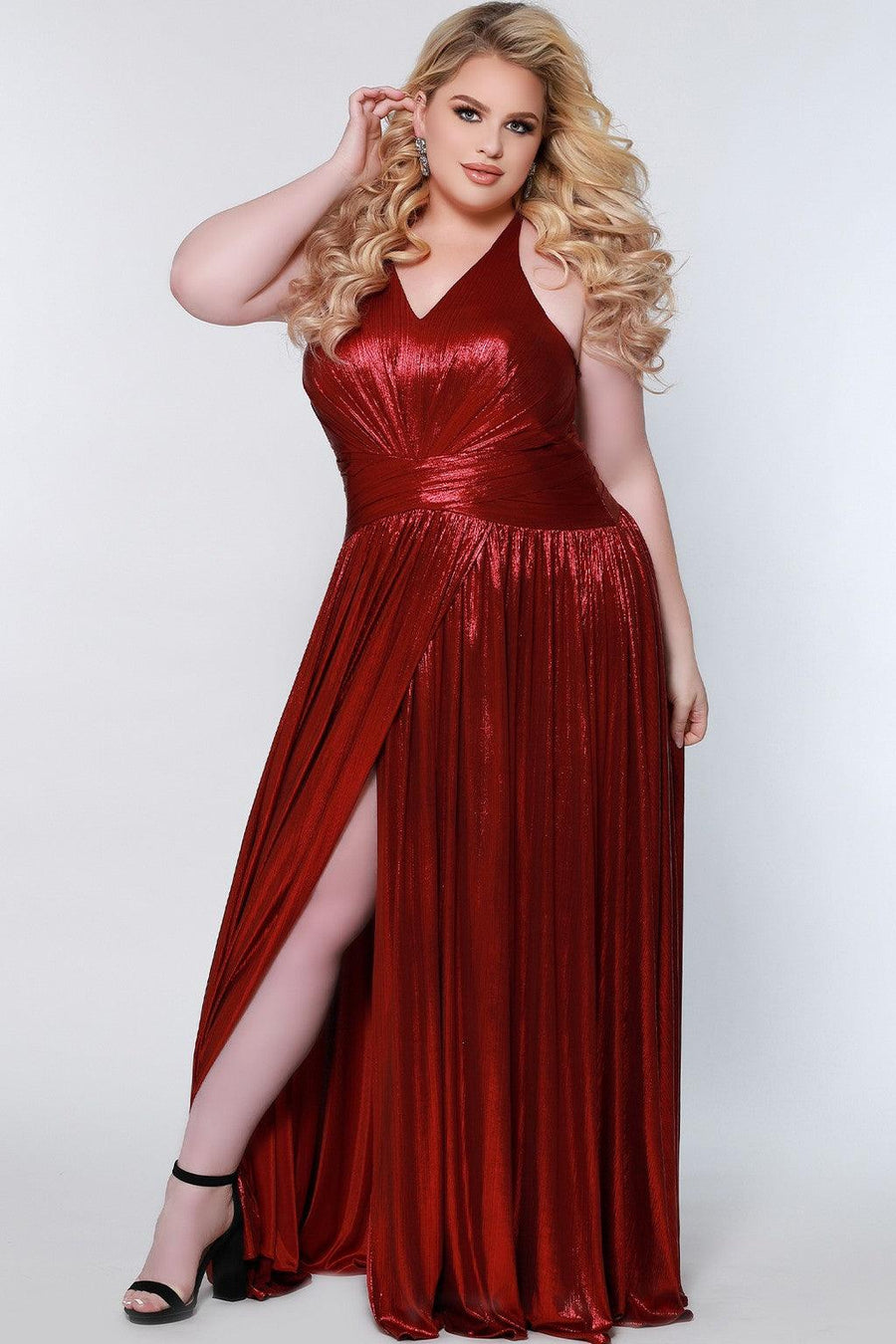 Plus Size Dresses Plus Size Long Halter Prom Dress Crimson