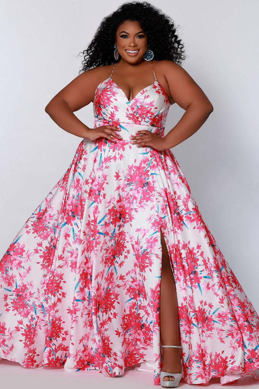 Plus Size Dresses Long Plus Size Floral Formal Dress Pink Blossom