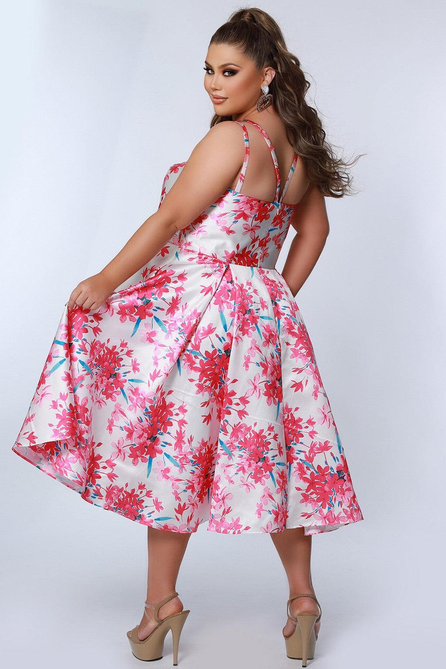 Plus Size Dresses Plus Size Floral Tea Length Dress Pink Blossom