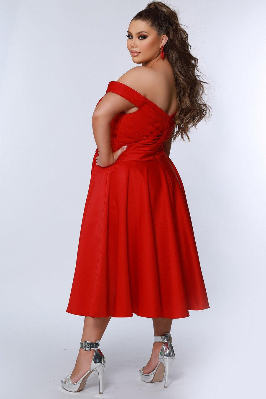 Plus Size Dresses Plus Size Off Shoulder Tea Length Dress Ruby