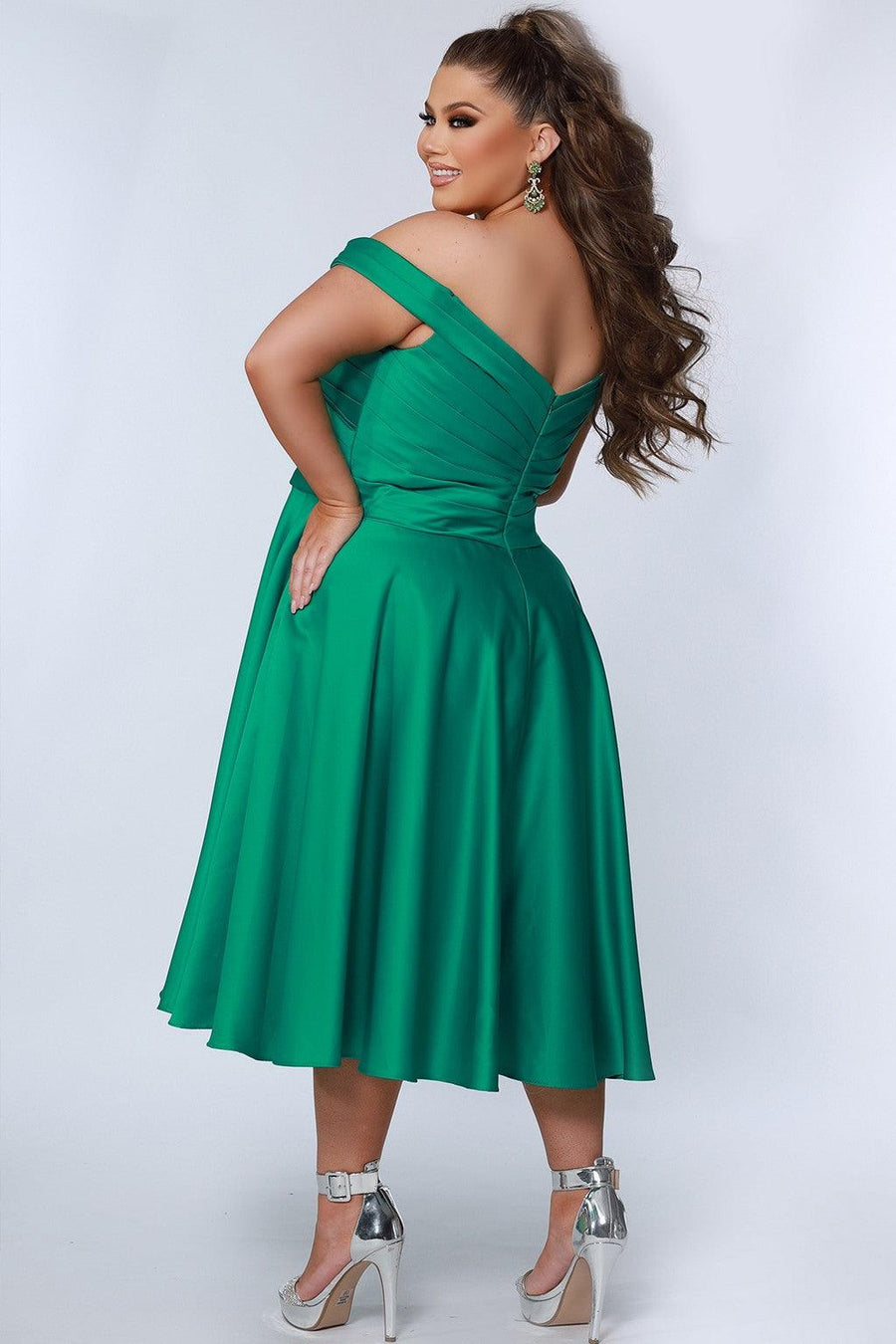 Plus Size Dresses Plus Size Off Shoulder Tea Length Dress Emerald