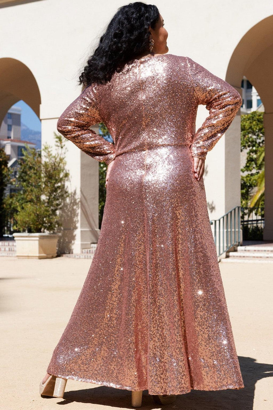 Plus Size Dresses Plus Size Long Sleeve Formal Dress Rose Gold