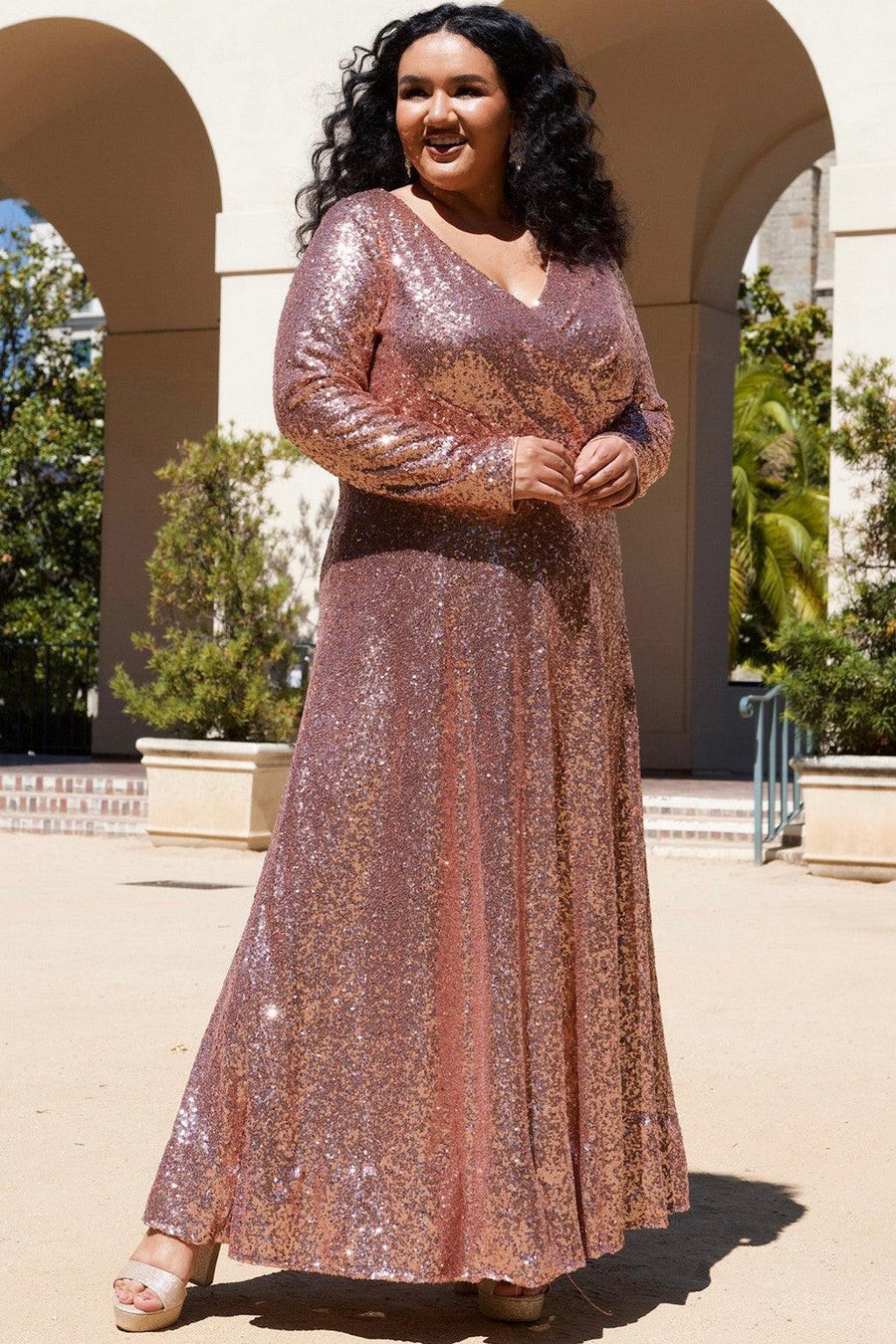 Plus Size Dresses Plus Size Long Sleeve Formal Dress Rose Gold