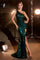 Formal Dresses Long One Shoulder Sequin Leg Slit Dress Emerald