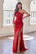 Formal Dresses Long One Shoulder Sequin Leg Slit Dress Red