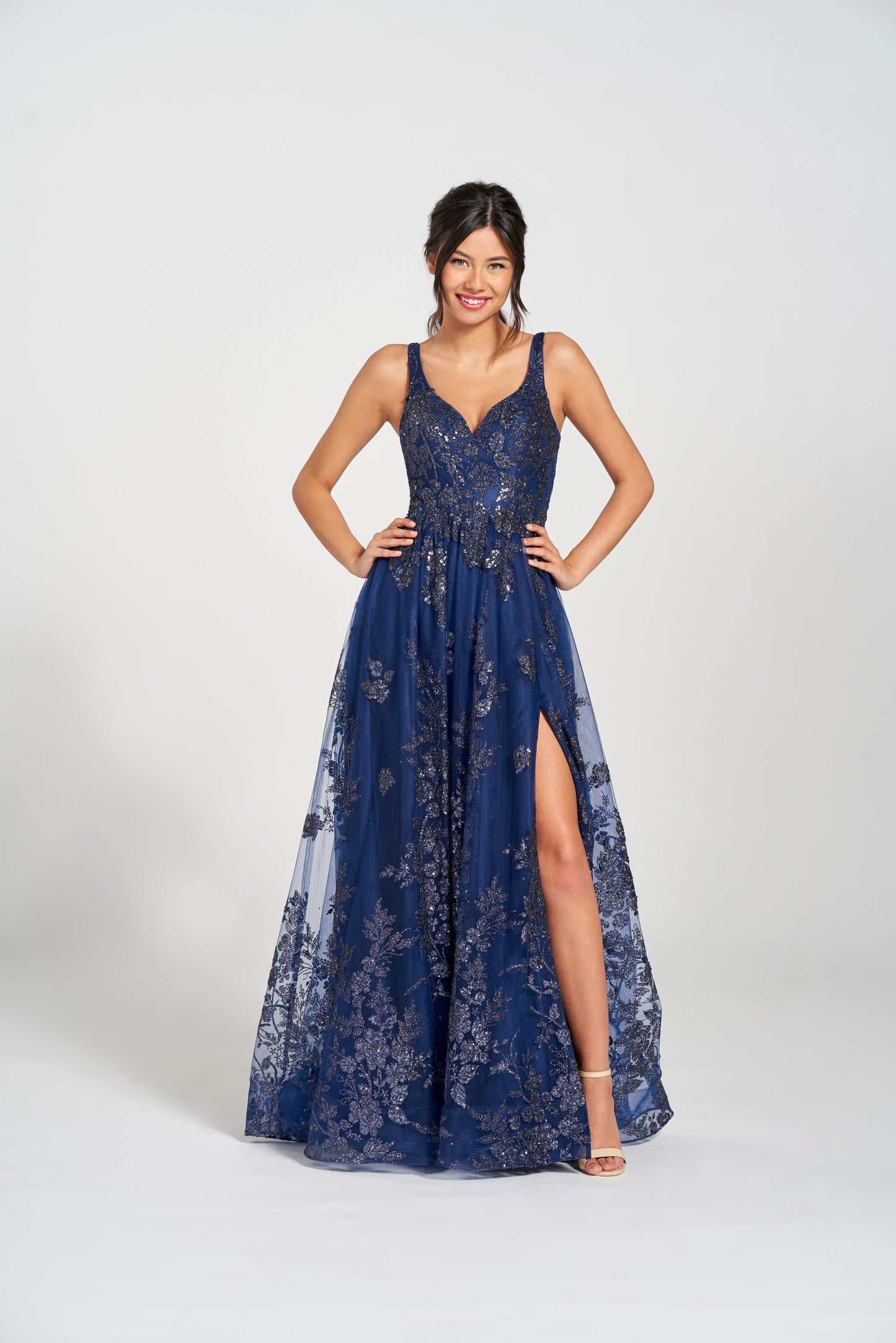 Prom Dresses Glitter Formal Sequin Prom Long Dress Navy Blue