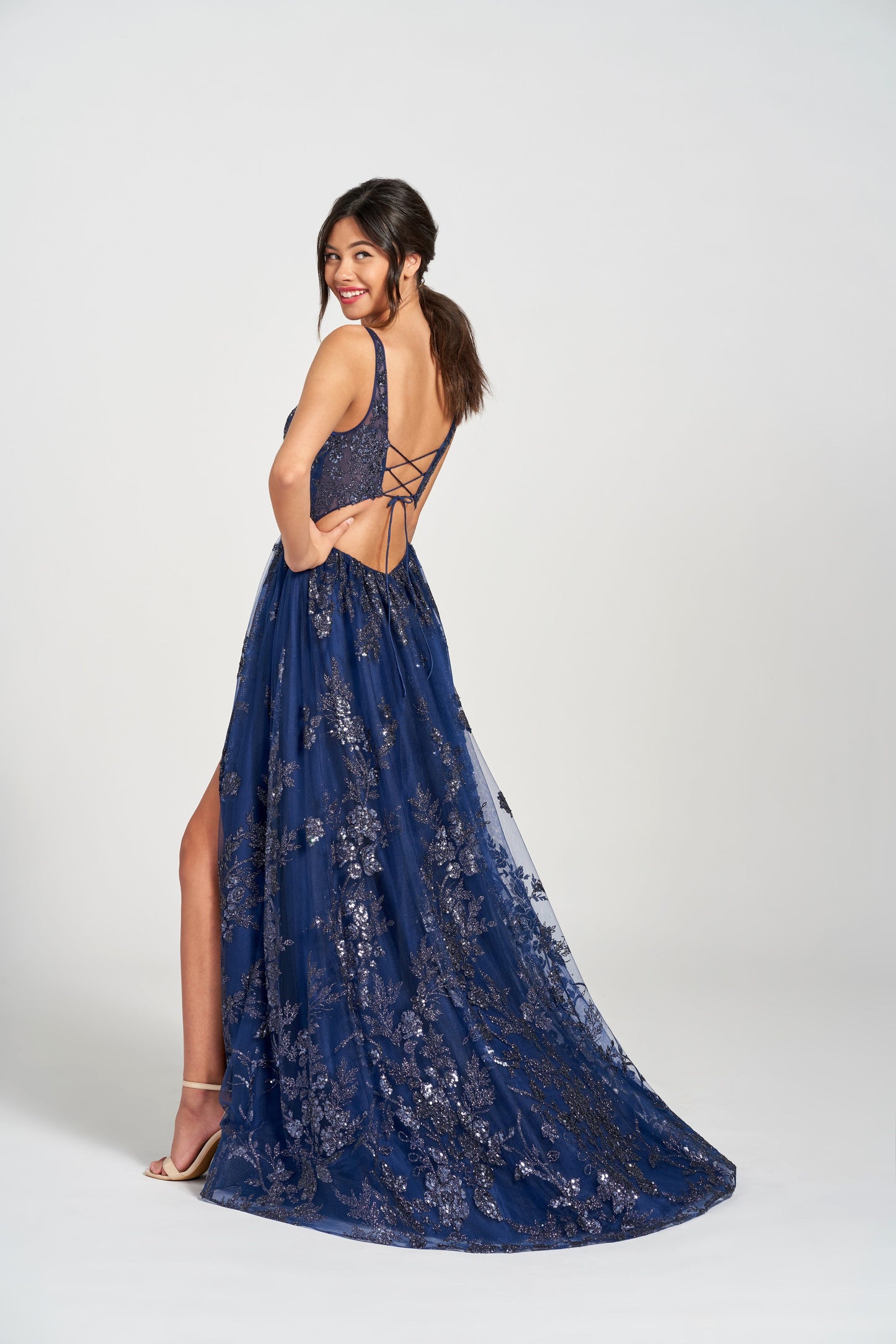 Prom Dresses Glitter Formal Sequin Prom Long Dress Navy Blue