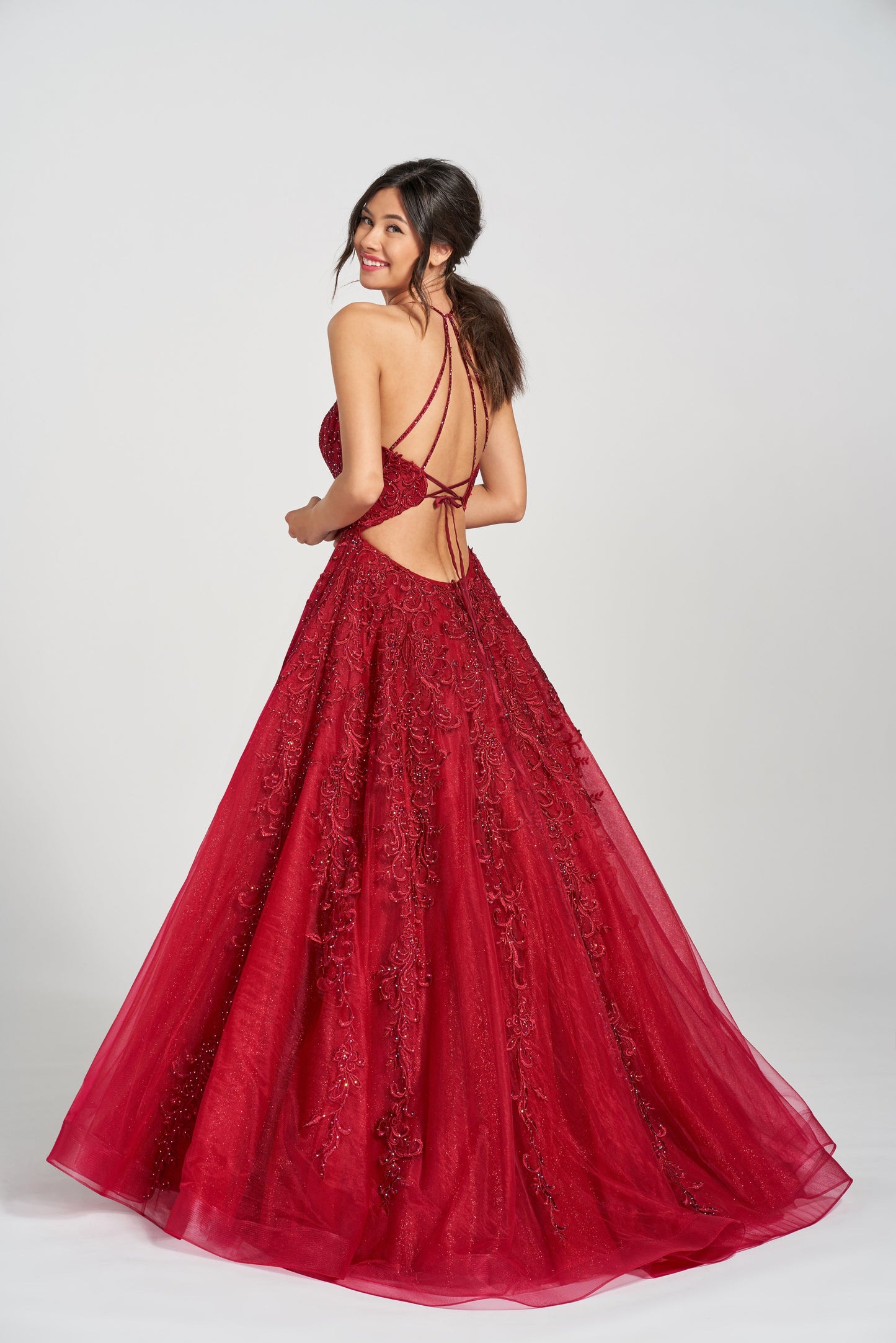 Prom Dresses Halter Formal Prom Beaded Long Dress Crimson