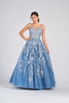 Prom Dresses Glitter Formal Prom Applique Long Ball Gown Platinum/Dusty Blue