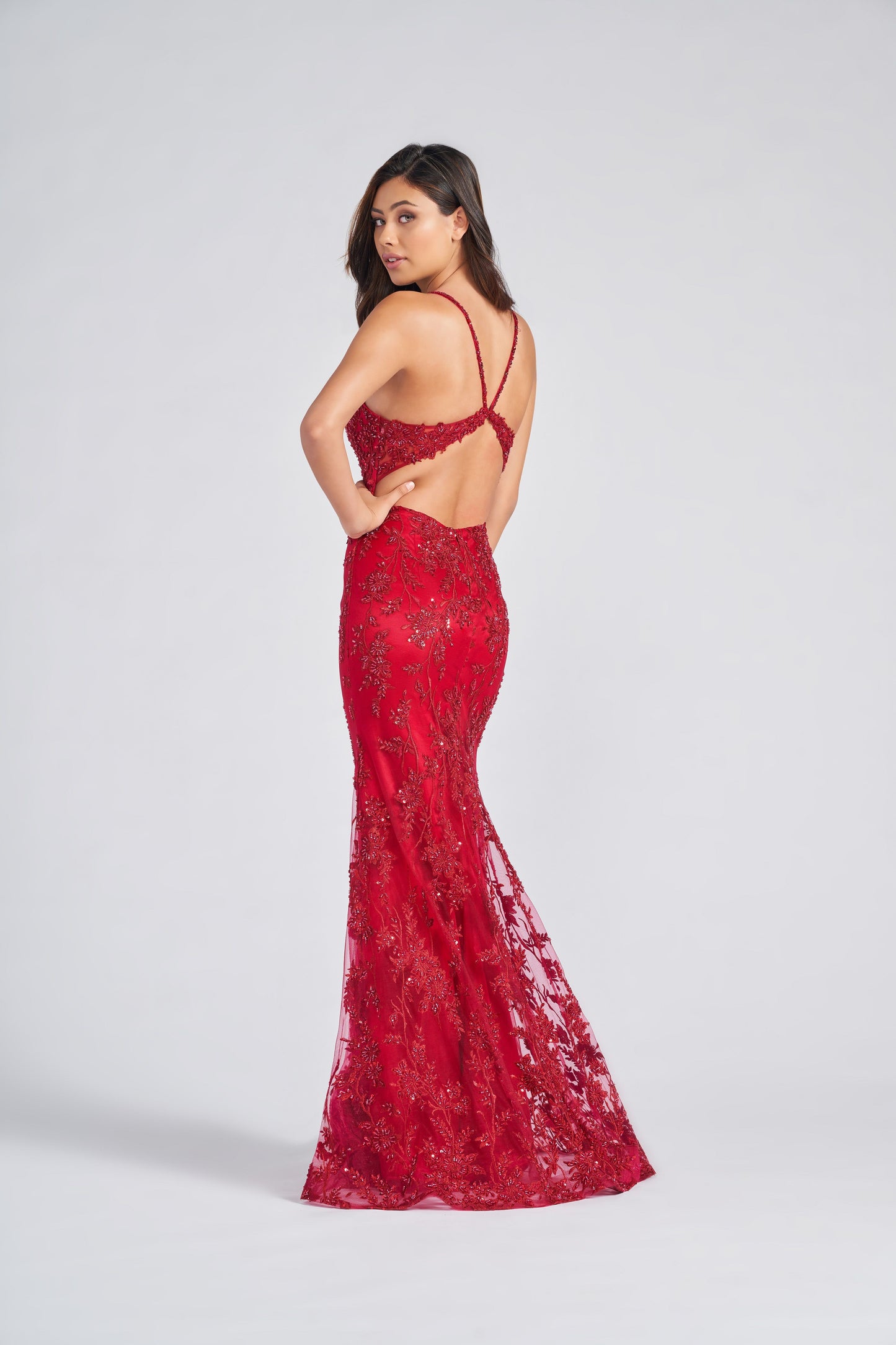 Prom Dresses Beaded Formal Prom Fitted Long Dress Scarlet