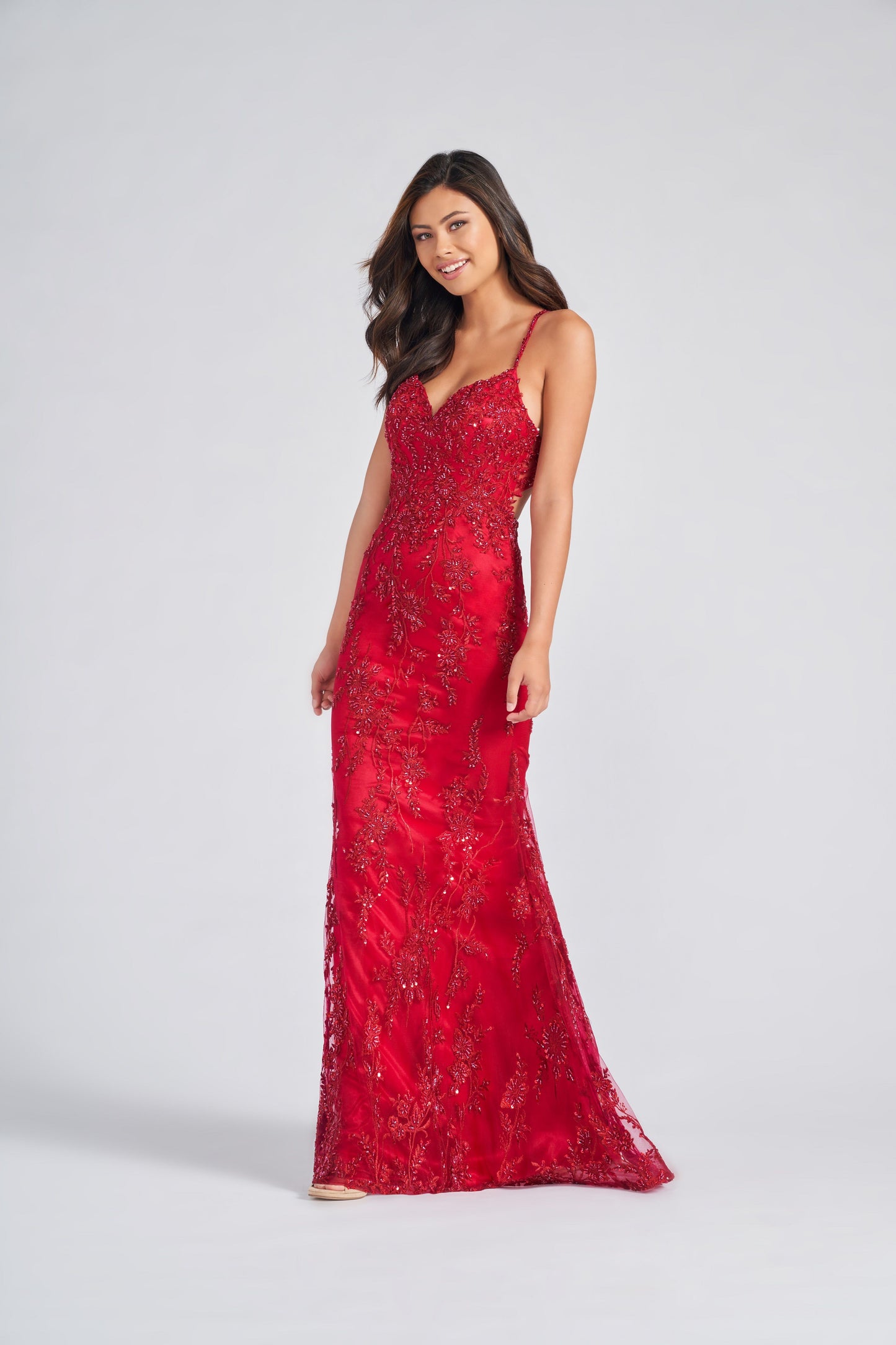 Prom Dresses Beaded Formal Prom Fitted Long Dress Scarlet