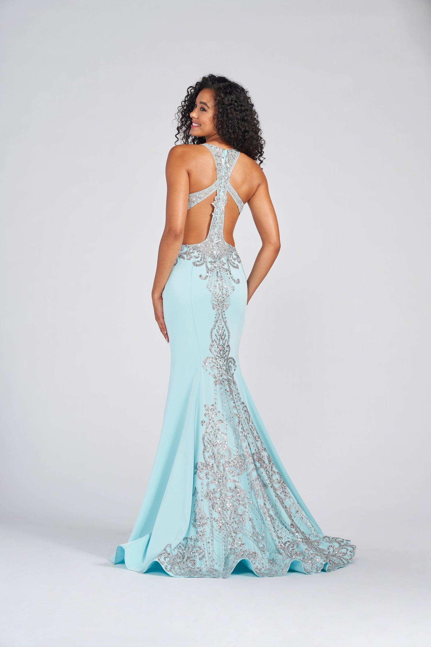 Prom Dresses Fitted Formal Long Sequin Prom Dress Aqua/Silver