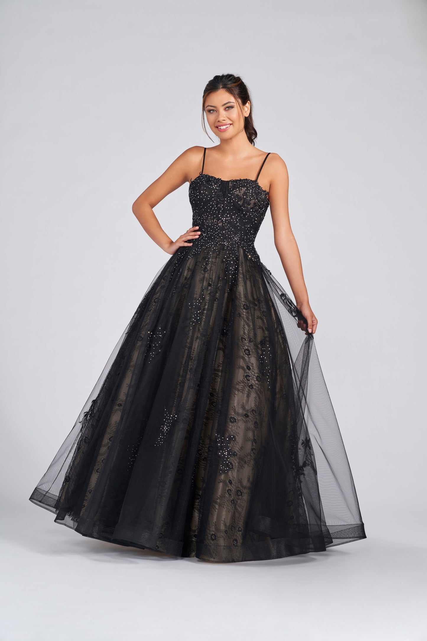 Prom Dresses Applique Long Prom Formal Dress Black/Nude