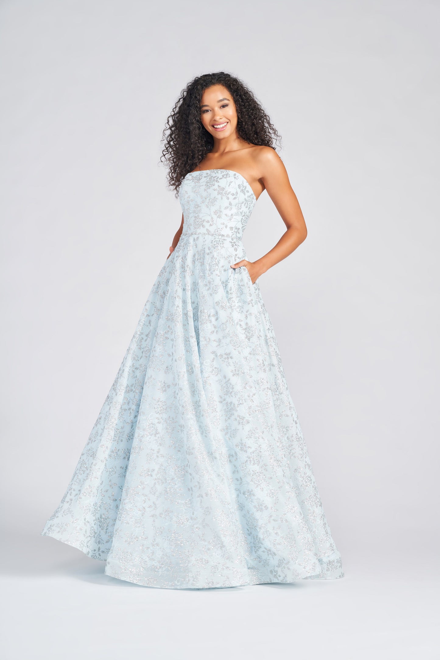 Prom Dresses Side Pockets Long Prom Formal Dress Ice Blue/Silver