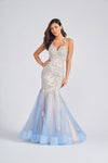 Prom Dresses Floral Applique Formal Long Prom Mermaid Dress Vintage Blue