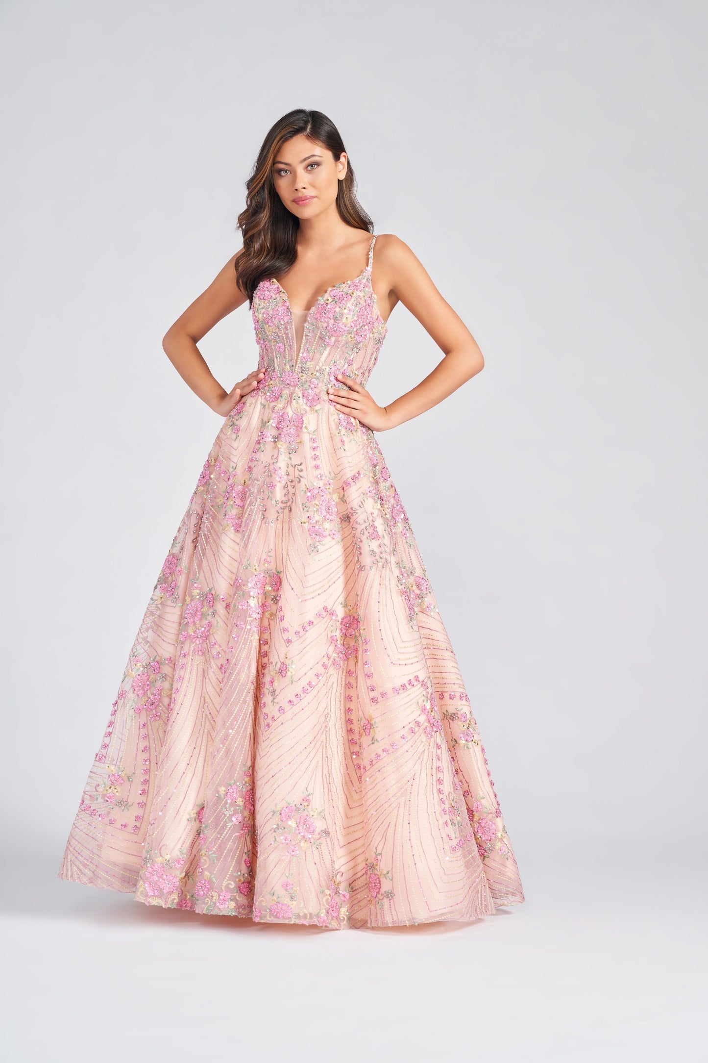 Prom Dresses Long Formal Beaded Floral Prom Dress Champagne Multi