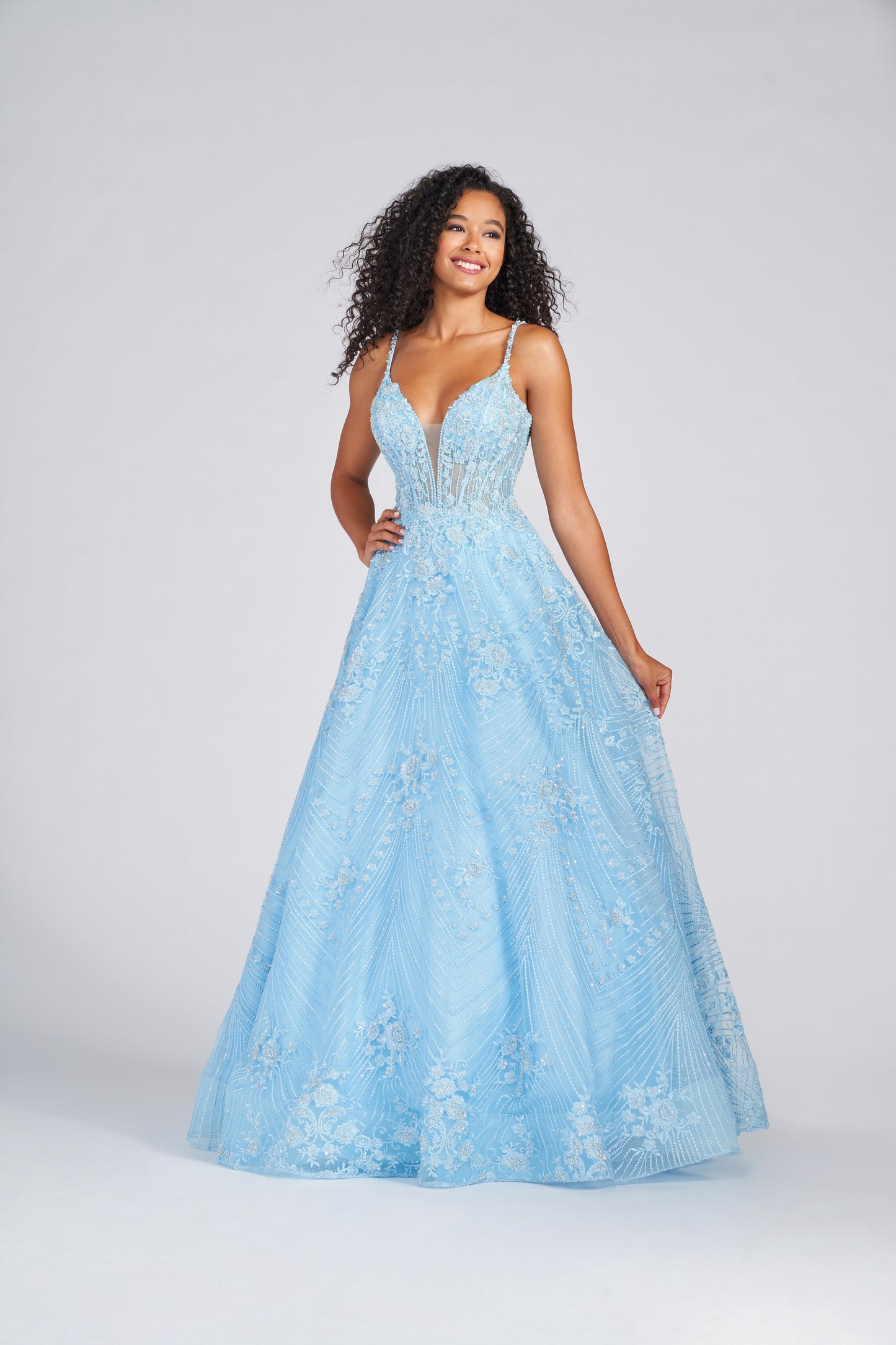 Prom Dresses Long Formal Beaded Floral Prom Dress Light Blue