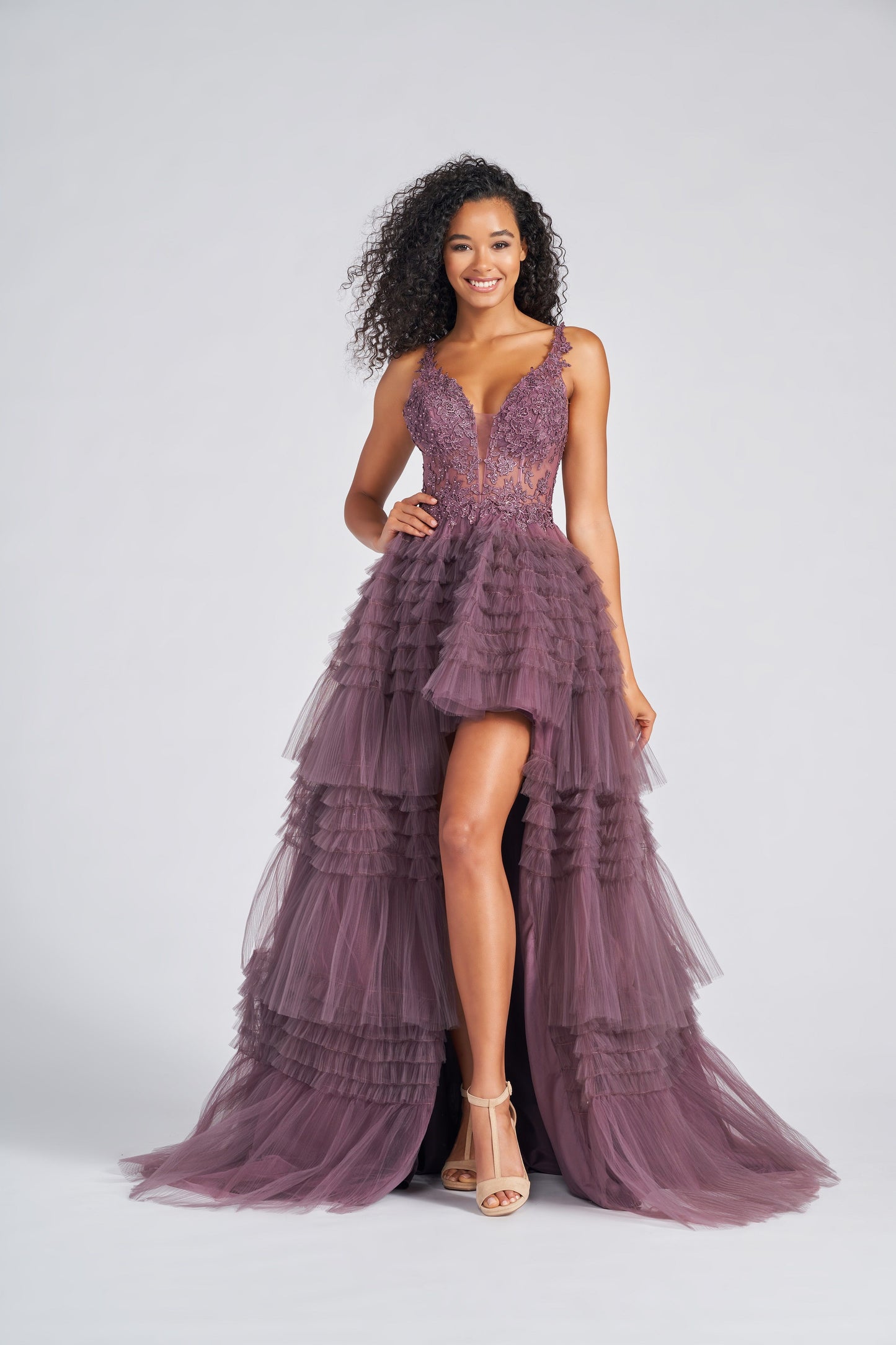 Prom Dresses Ruffle Long Formal High Low Prom Dress Heather