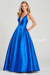 Prom Dresses Pleated Long Formal Prom Pockets Ball Gown Royal Blue