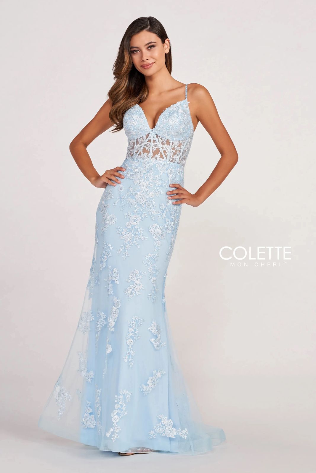 Prom Dresses Long Fitted Prom Beaded Formal Dress Powder Blue