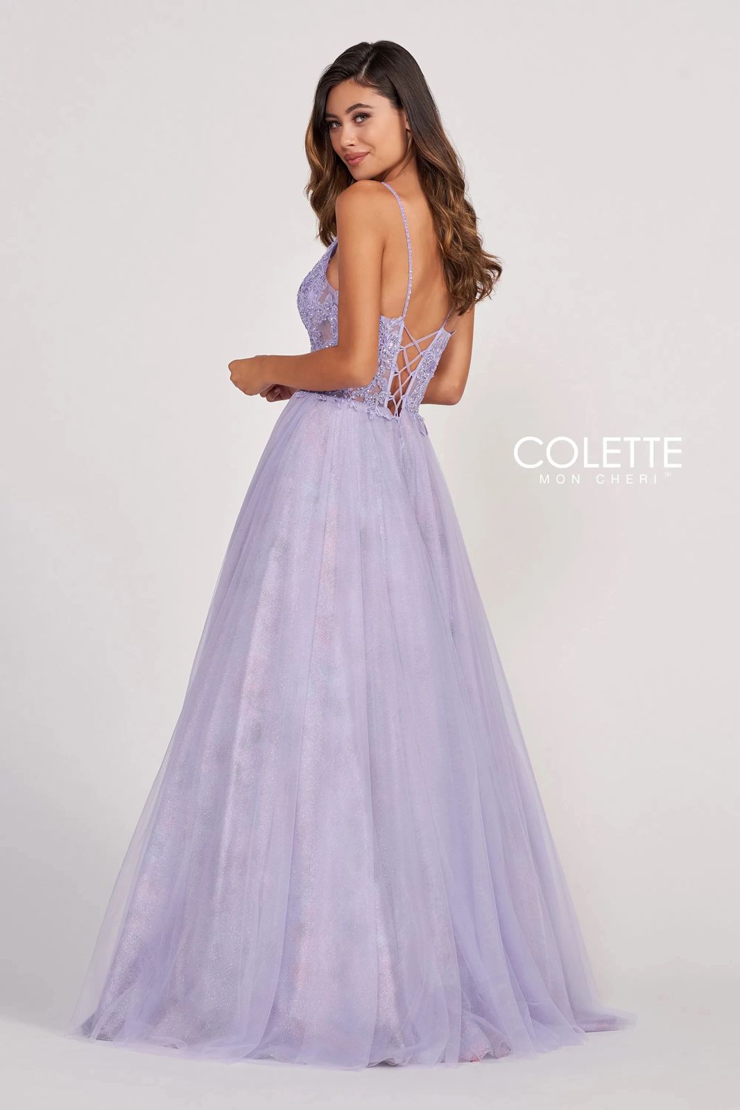 Prom Dresses Glitter Print Long Prom Beaded Formal Ball Gown Lilac