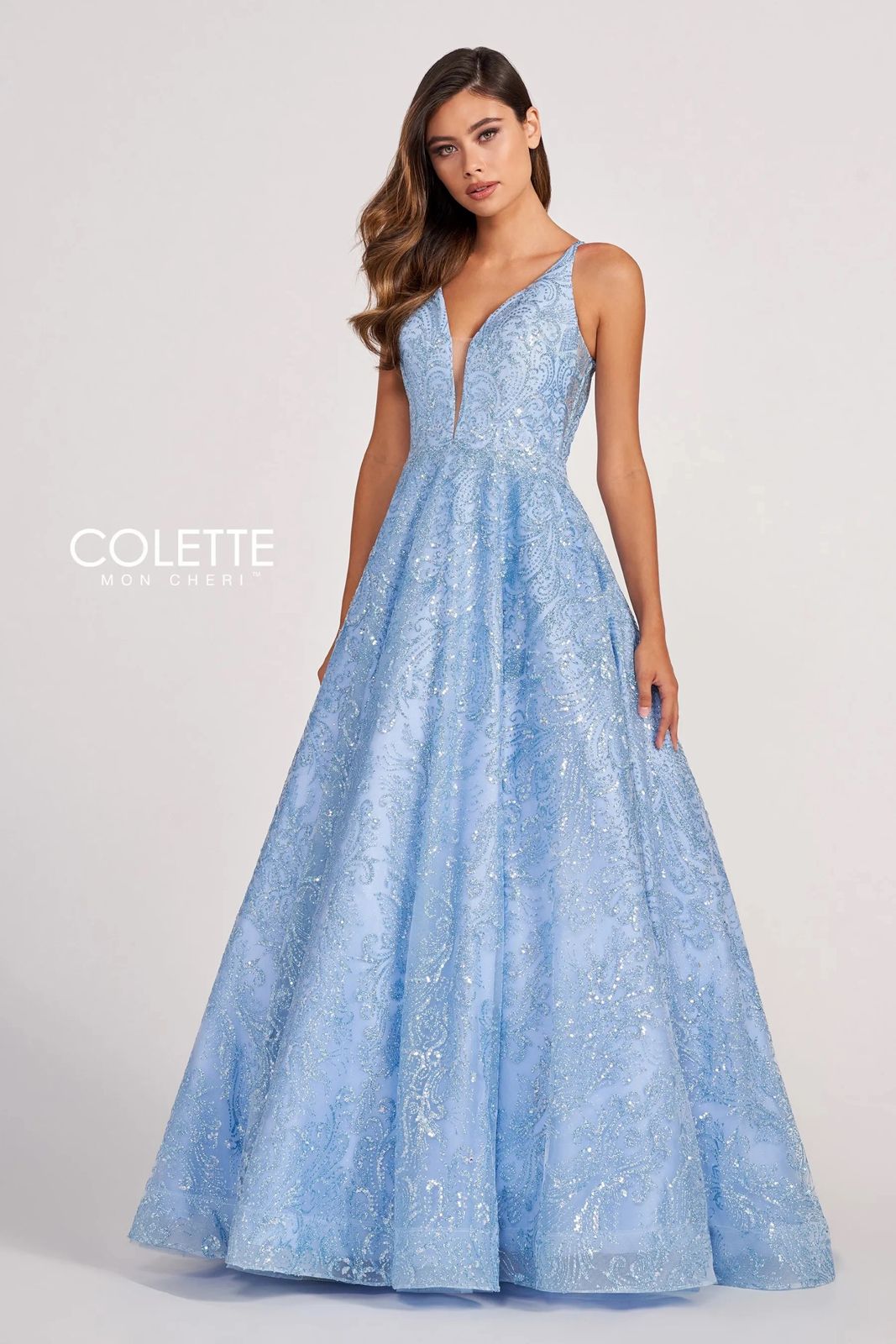 Prom Dresses Formal Glitter Long Prom Ball Gown Powder Blue