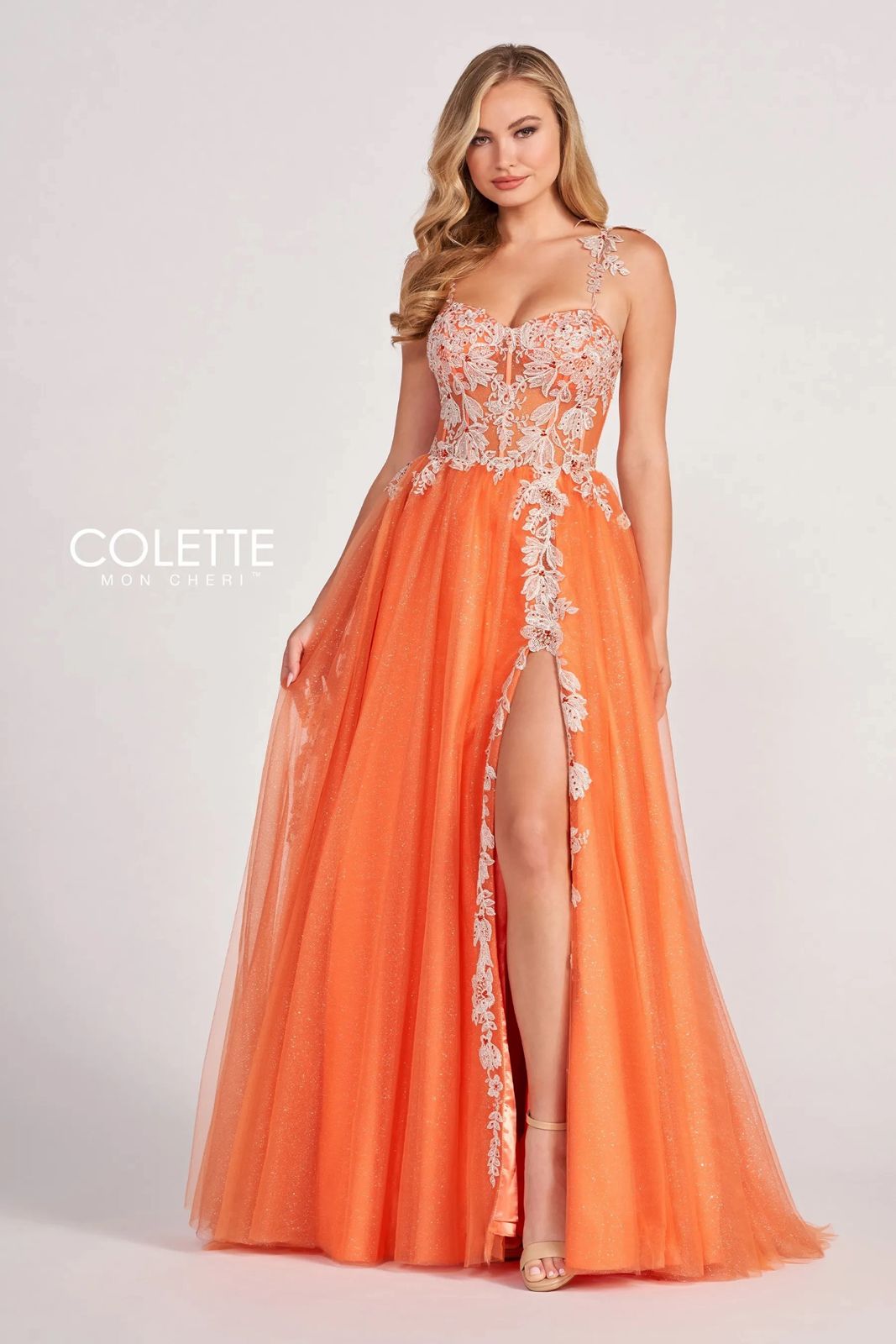 Prom Dresses Glitter Prom Applique Long Formal Ball Gown Orange