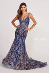 Prom Dresses Fitted Prom Long Glitter Formal Mermaid Dress Navy/Gold