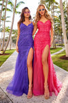 Prom Dresses Long Formal Beaded Prom Glitter Mermaid Dress Hot Pink