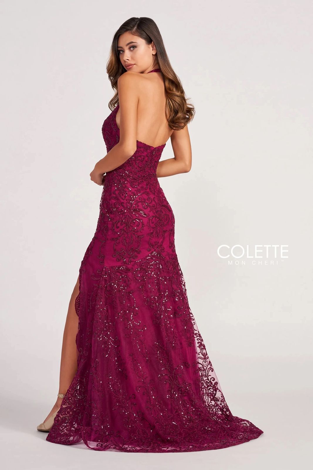 Prom Dresses Long Fitted Formal Halter Prom Dress Cabernet