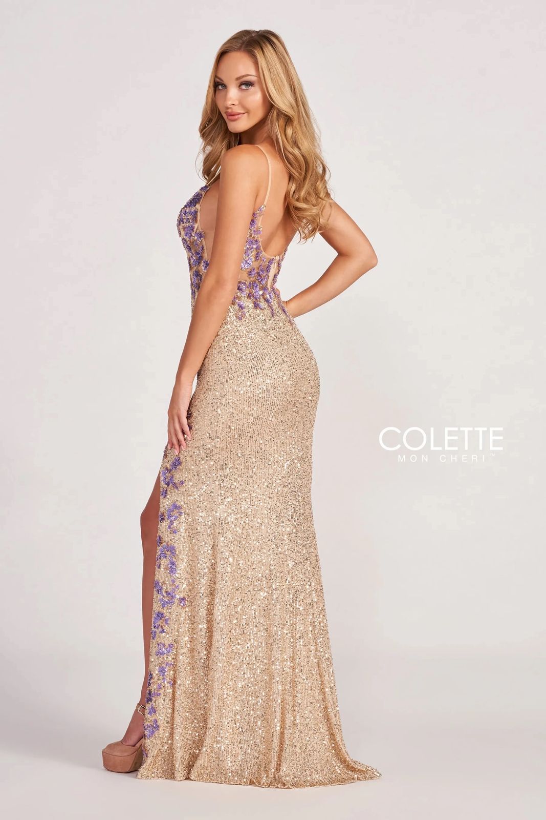 Prom Dresses Sequin Prom Long Fitted Formal Dress Gold/Lilac