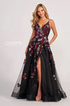 Prom Dresses Long Formal Floral Beaded Applique Prom Dress Black/Multi