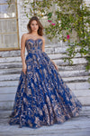 Prom Dresses Long Formal Glitter Prom Beaded Ball Gown Navy/Gold