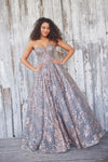 Prom Dresses Long Formal Glitter Prom Beaded Ball Gown Gold/Pewter