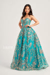 Prom Dresses Long Formal Glitter Prom Beaded Ball Gown Turquoise/Gold