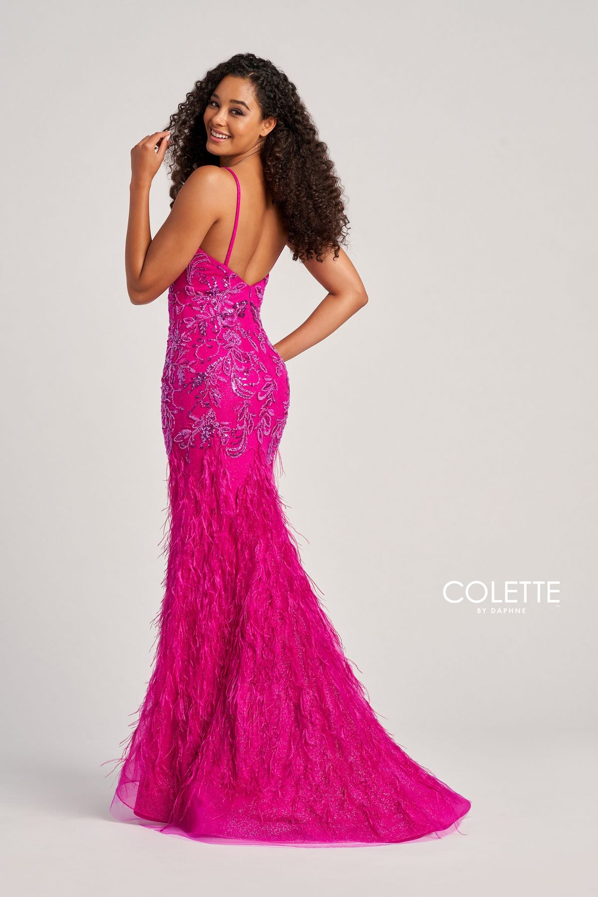 Prom Dresses Long Formal Beaded Prom Feather Dress Fuchsia