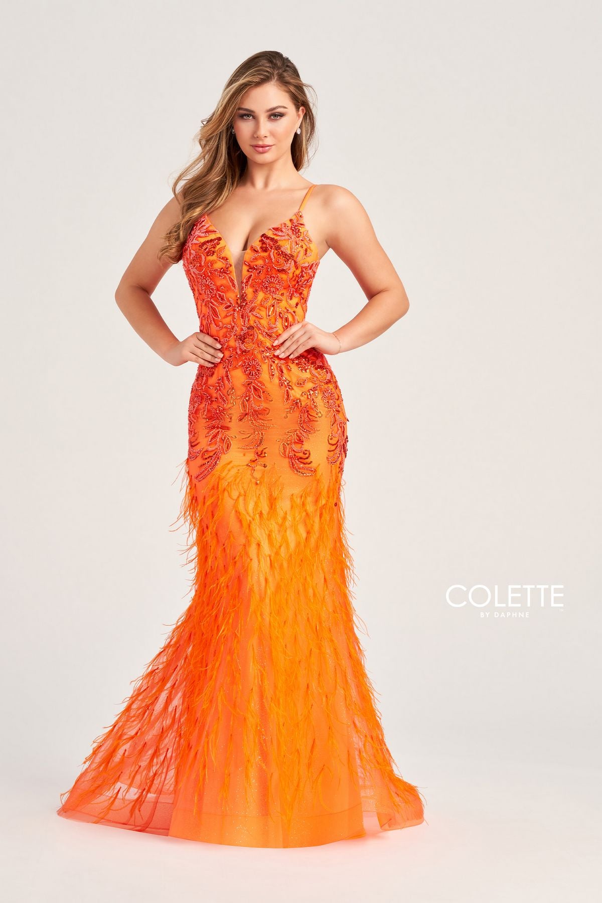 Prom Dresses Long Formal Beaded Prom Feather Dress Orange