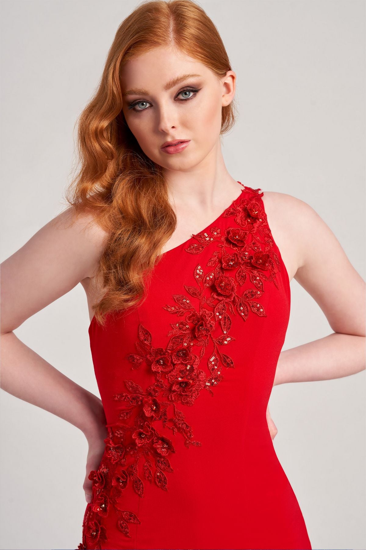 Prom Dresses 3D Flowers Prom Long Formal Sequin Dress Red