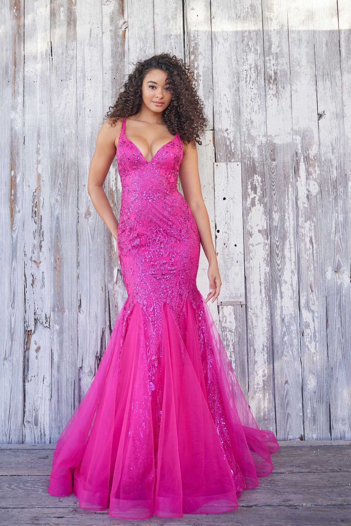 Prom Dresses Glitter Prom Long Formal Mermaid Dress Fuchsia