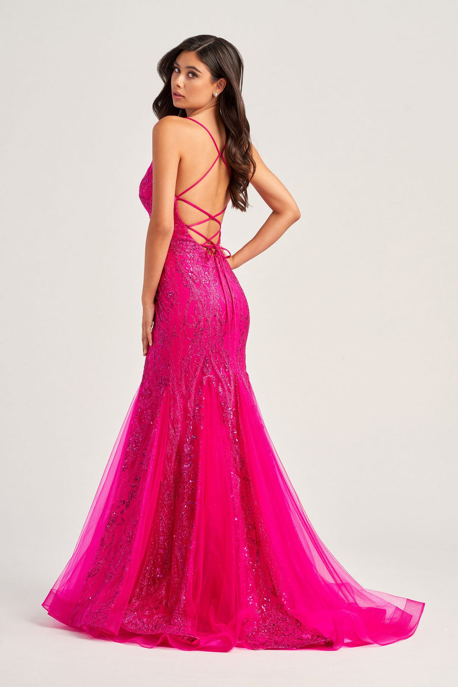 Prom Dresses Glitter Prom Long Formal Mermaid Dress Fuchsia