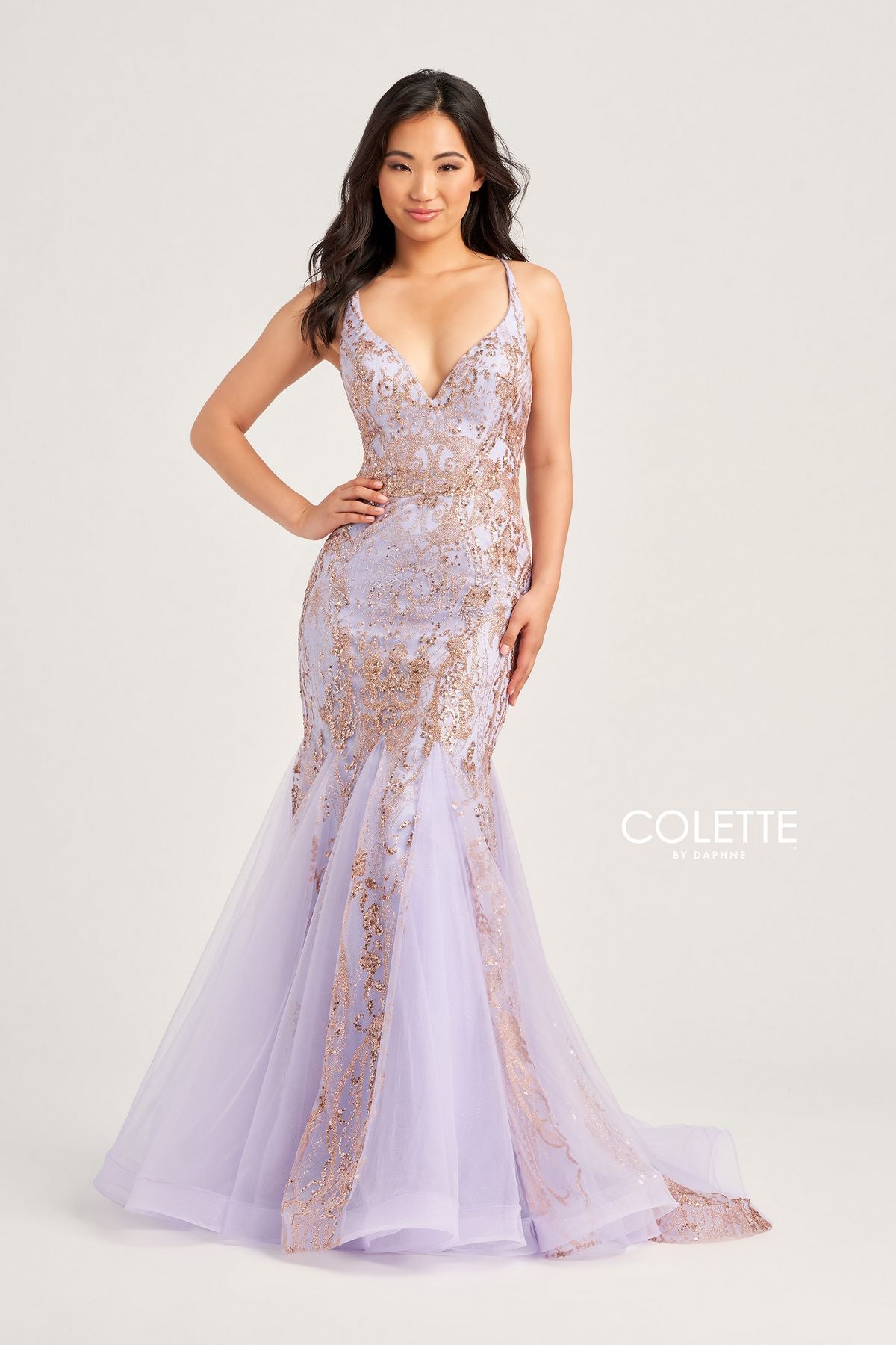 Prom Dresses Glitter Prom Long Formal Mermaid Dress Lilac/Gold