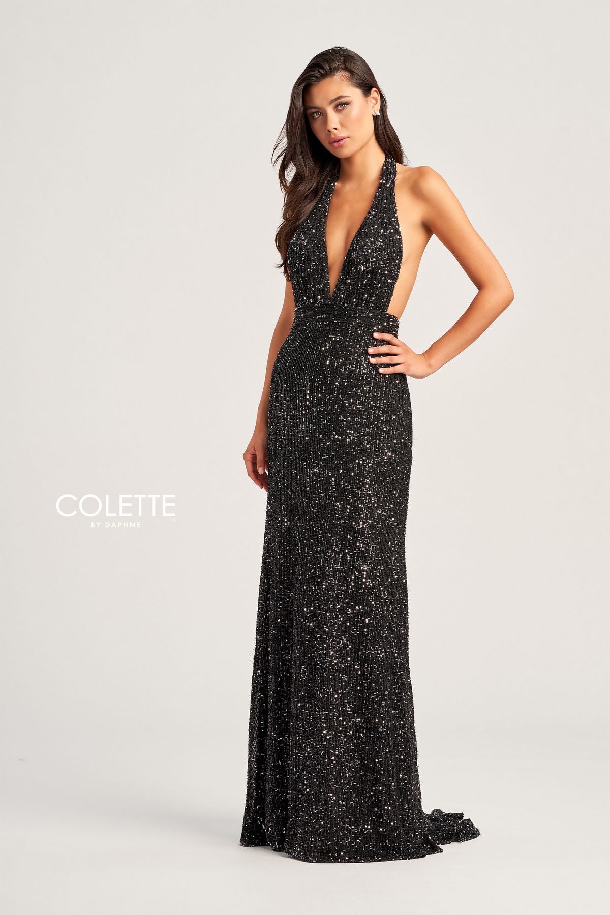 Prom Dresses Sequin Prom Long Halter Formal Dress Black/Silver