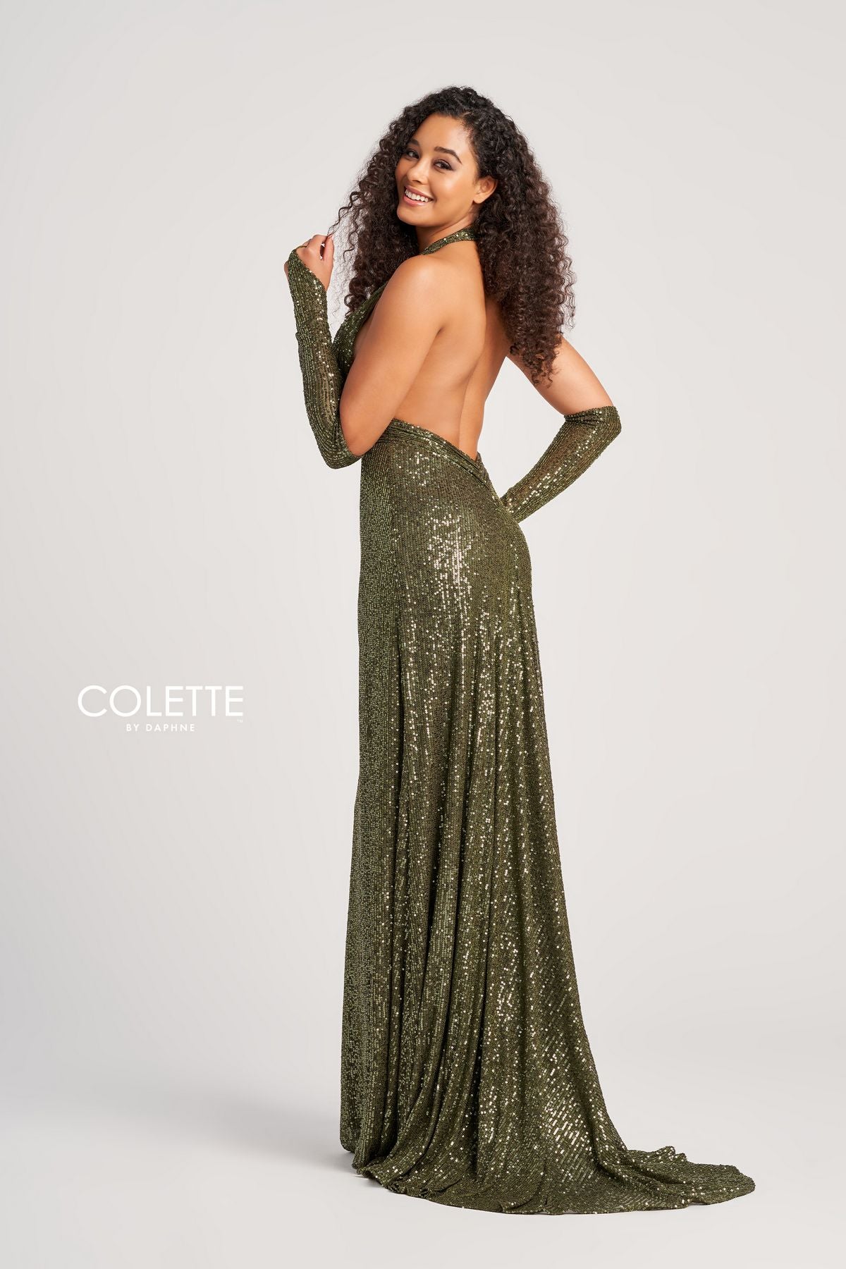 Prom Dresses Sequin Prom Long Halter Formal Dress Olive