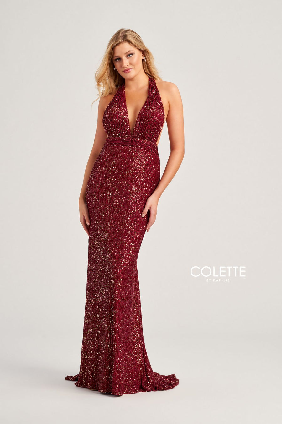 Prom Dresses Sequin Prom Long Halter Formal Dress Wine/Gold