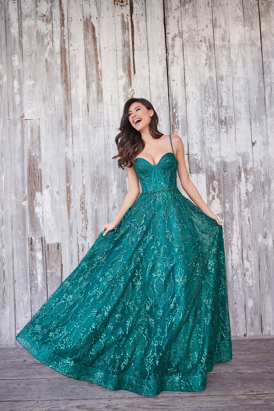 Prom Dresses Glitter Prom Long Beaded Formal Ball Gown Emerald