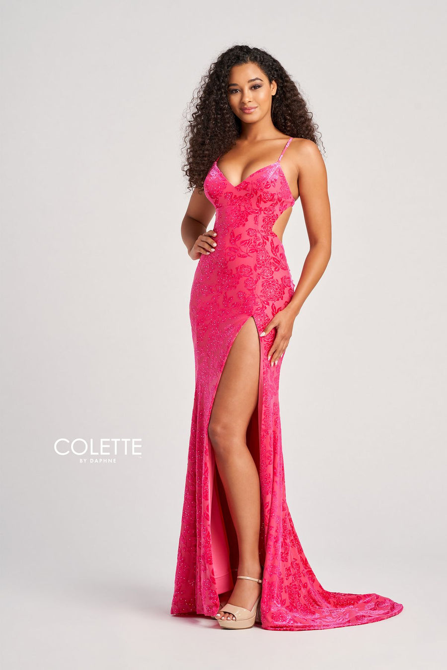 Prom Dresses Fitted Prom Long Stones Formal Dress Pink