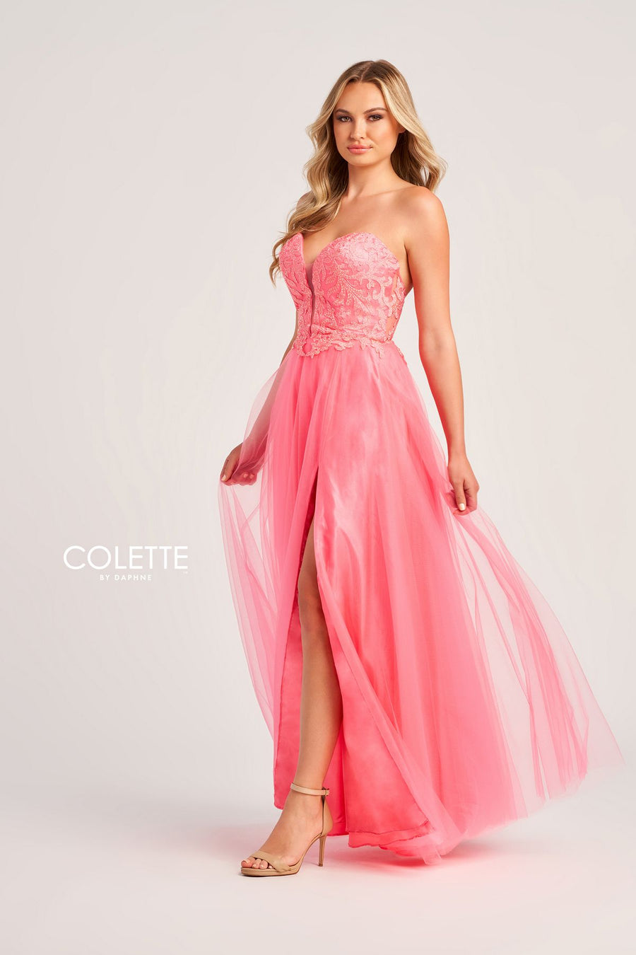 Prom Dresses Long Formal Stone Accent Prom Dress  Pink Coral