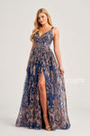 Prom Dresses Glitter Long Formal Prom Dress  Navy Blue/Gold