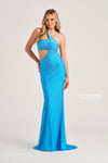 Prom Dresses Cut Out Long Formal Fitted Prom Dress  Ocean Blue